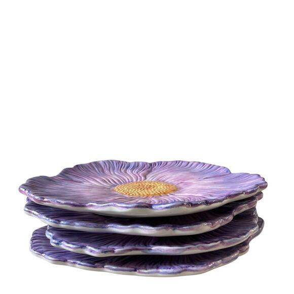 Maxcera Purple Floral Ceramic Dinner Plates 10in Set of 4 Spring New - Picture 4 of 15